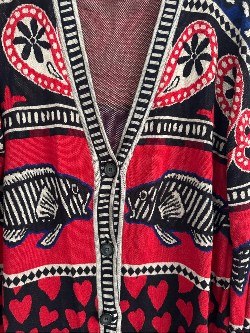 FARM Rio Red, Black & Blue Patterned Open-Front Cardigan - Picture 4 of 9